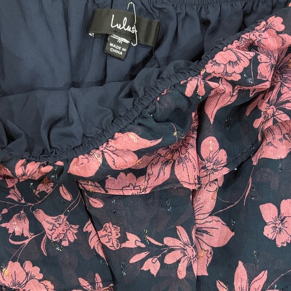 Lulu's Pink Floral Off Shoulder Ruffle Lurex Maxi Dress M - Picture 3 of 9